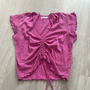Antistar hot pink tee shirt with scrunched front size XL.